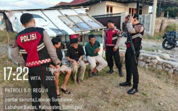 Polres Sumbawa Intensifkan Patroli KRYD di Pantai Samota, Beri Himbauan Kamtibmas pada Remaja