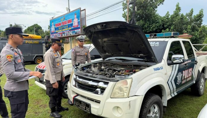 Pastikan Kesiapan Operasional, Bag Log Polres Bima Menggelar Pemeriksaan Senpi dan Kendaraan Dinas