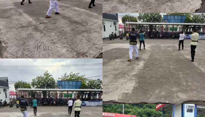 Kanit Pamobvit Polres Bima Kota Berikan Pelatihan Beladiri kepada Satuan Pengamanan Pertamina IT Bima