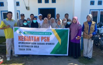 Berantas Virus DBD, Polsek Bolo Gelar Sosialisasi dan Gotong Royong Bersama PKM Bolo dan Pemdes Tambe