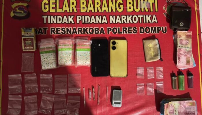 SATRESNARKOBA POLRES DOMPU UNGKAP PEREDARAN SABU DI WOJA, DUA TERDUGA PELAKU DIAMANKAN