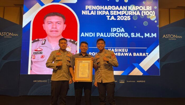 Polres Sumbawa Barat Raih Penghargaan IKPA 100, Kasikeu Terima Langsung dari Kapolda NTB pada Rakernis Keuangan Polri 2026