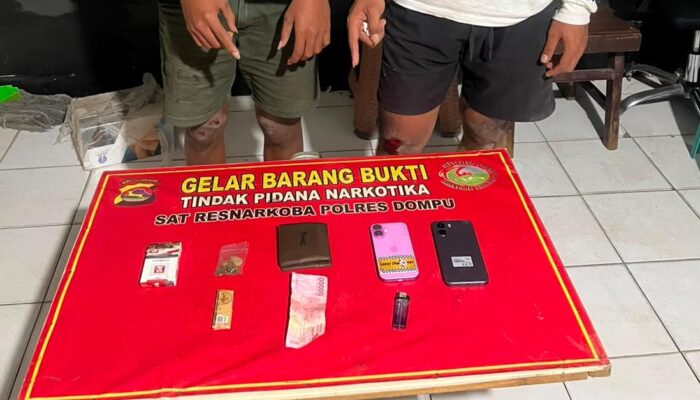 Satresnarkoba Polres Dompu Amankan Dua Terduga Pelaku Penyalahgunaan Ganja.